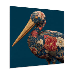 Floral Bird Tempered Glass Wall Art | Luxury Animal Portrait
