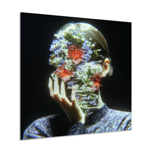 Floral Face Tempered Glass Wall Art | Modern Abstract Portrait Decor