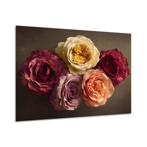 Elegant Garden Roses Tempered Glass Wall Art | Vintage Floral Wall Decor | Botanical Art Print