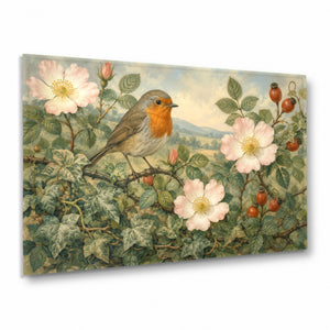 Bird and Flower Glass Wall Art | Botanical Tempered Glass Print