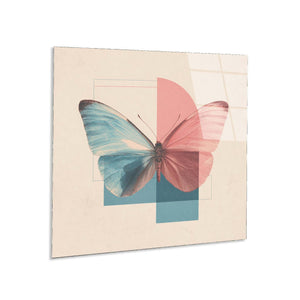 Geometric Pastel Butterfly Tempered Glass Wall Art | Modern Abstract Butterfly Glass Wall Art