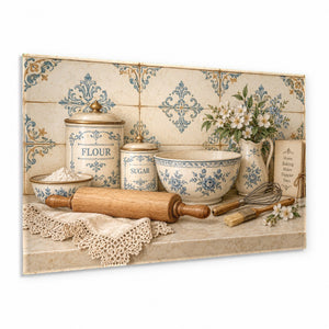 Baking Canisters Glass Wall Art | Kitchen Tempered Glass Print