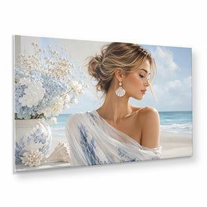 Coastal Woman Portrait Tempered Glass Wall Art