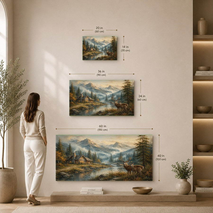 Scenic wilderness glass wall hanging creating a peaceful atmosphere in a modern spa reception area.