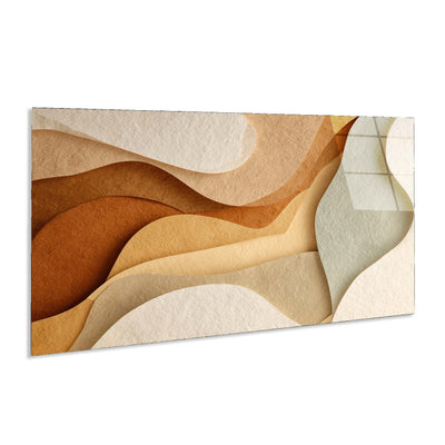 Abstract Tempered Glass Wall Art | Earthy Paper Cut Design