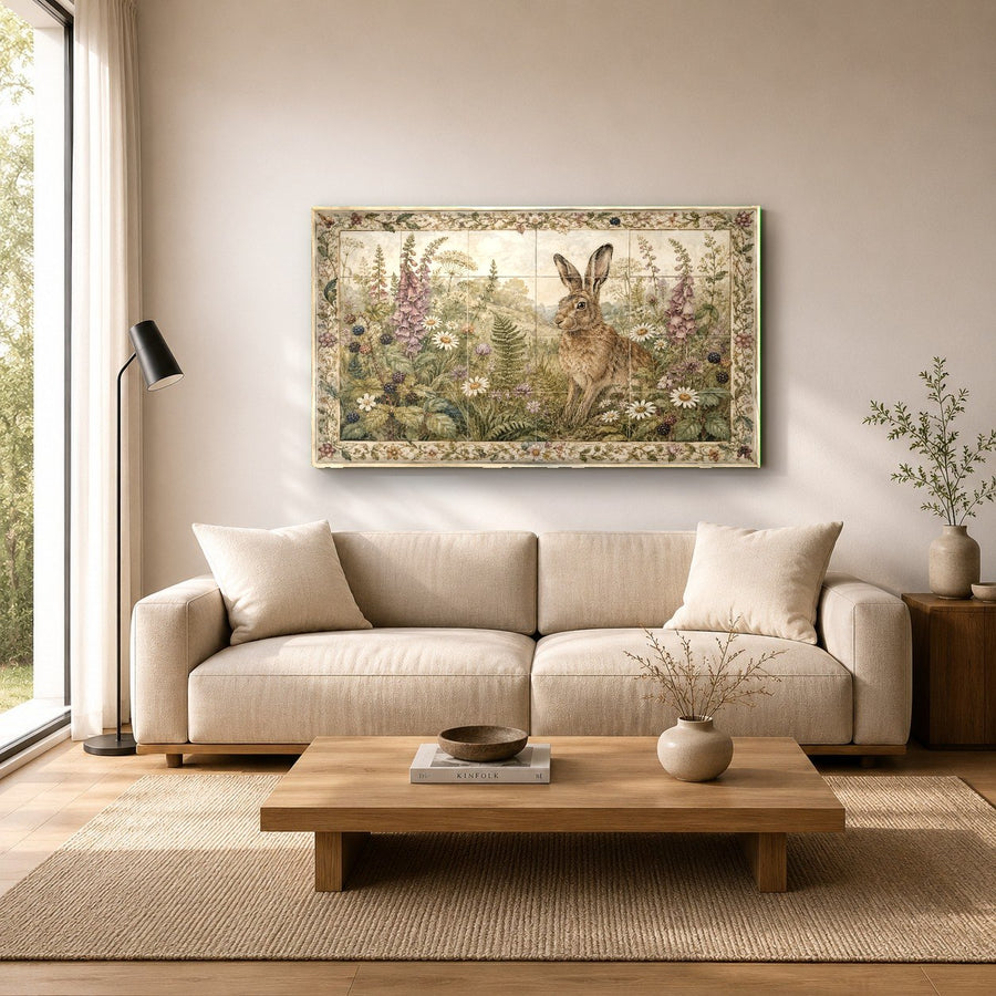 Rabbit wildlife wall decor displayed in a chic contemporary dining room