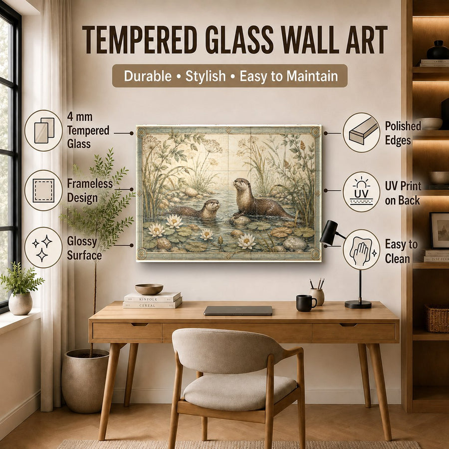 Animal glass print styling in a modern dining room with neutral earth-tone decor