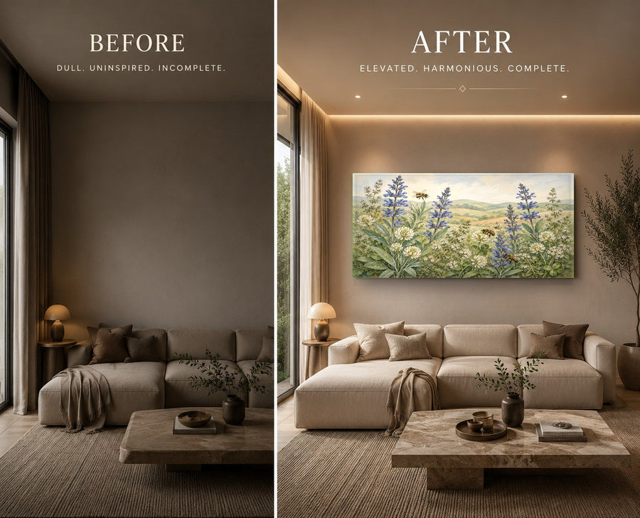Floral glass wall decor mounted on a neutral bedroom wall above a wooden headboard