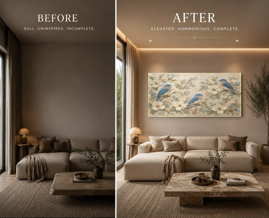 Luxurious hotel lobby styling featuring a blue bird glass wall decor