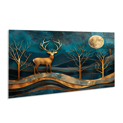 Decorative wall art with a deer and moonlit landscape