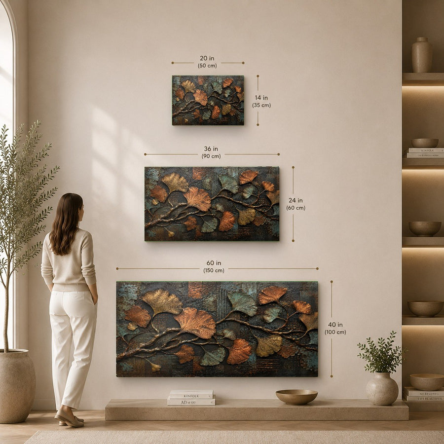 Ginkgo Metal Glass Wall Art mounted in a luxury hotel lounge with plush seating