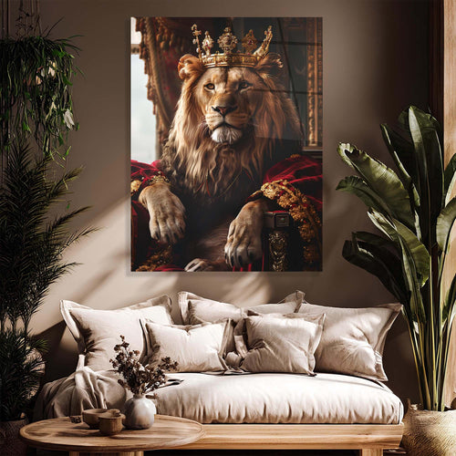 Lion wearing a crown in an ornate setting