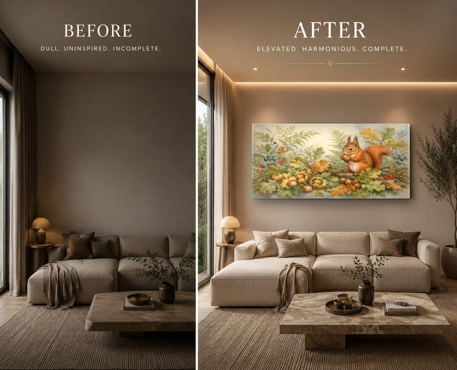 Wildlife glass wall art mounted in a modern rustic home office