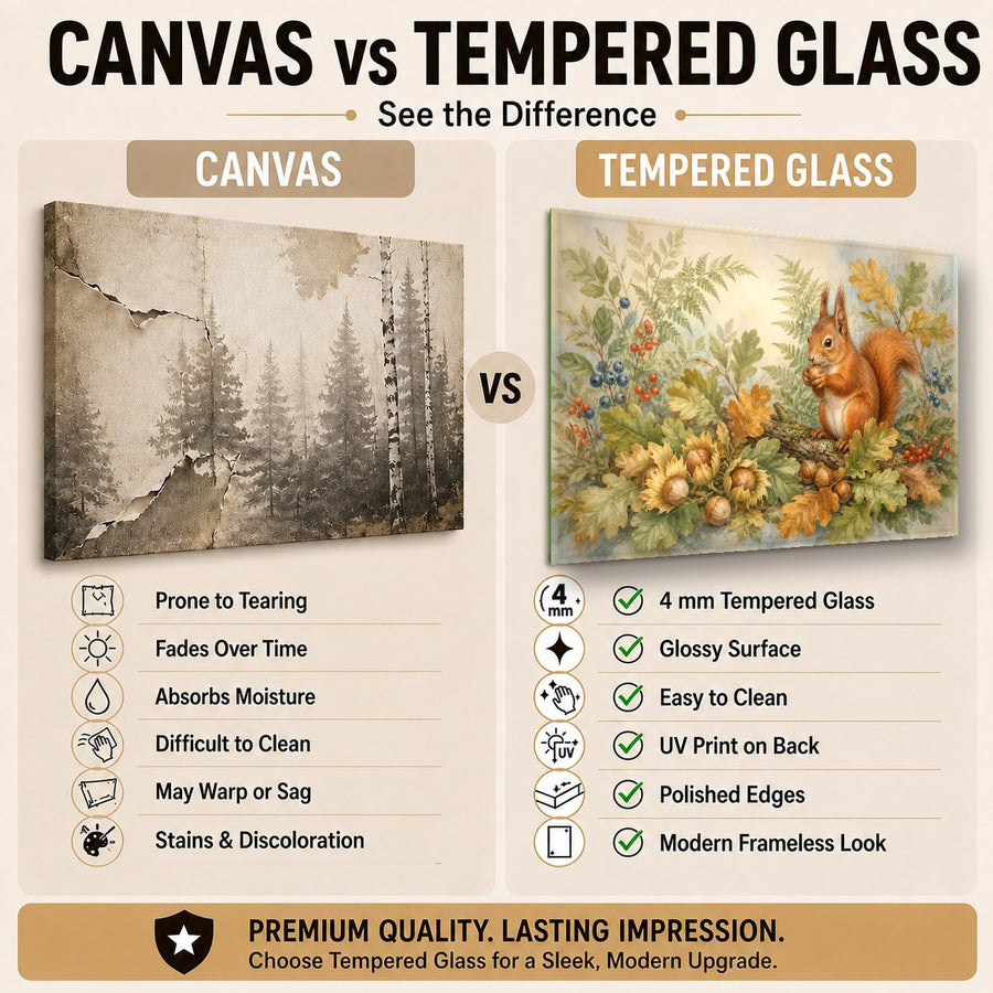 Nature tempered glass art featured in a hotel lobby accent wall