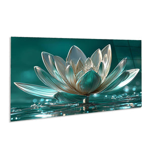 Lotus Flower Tempered Glass Wall Art | Elegant Floral Glass Wall Art for Living Room