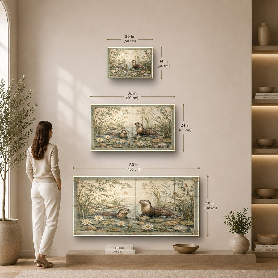 Tempered glass wildlife print displayed in a high-end spa lounge waiting area
