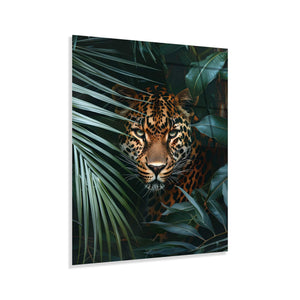 Jungle Leopard Tempered Glass Wall Art | Tropical Foliage Decor