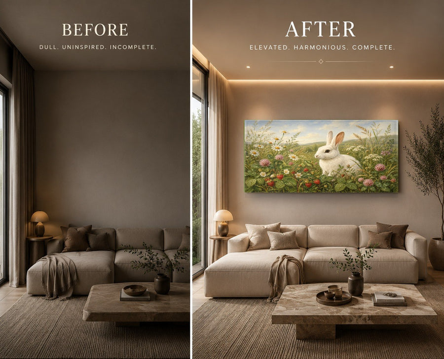 Cute animal tempered glass art mounted on a neutral wall in a stylish home office
