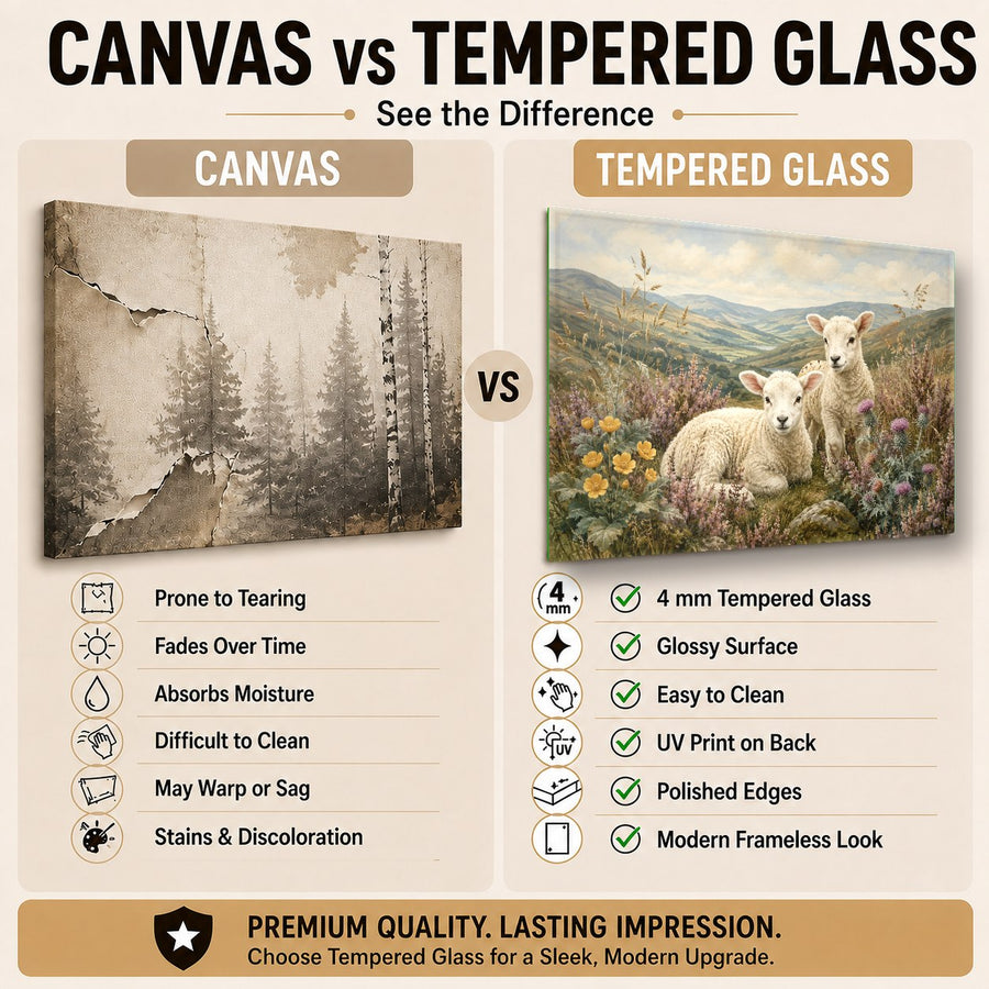 Countryside themed tempered glass wall decor styled in a cozy guest bedroom