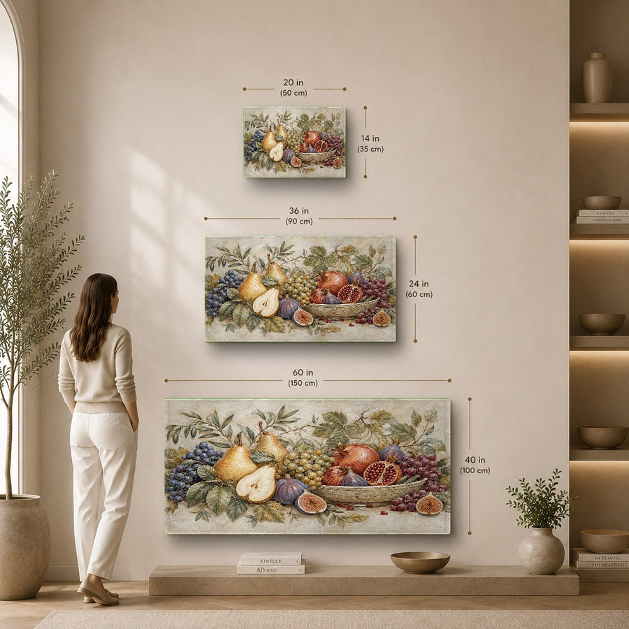 Open-plan dining area with a modern citrus fruit tempered glass print as a vibrant focal point.