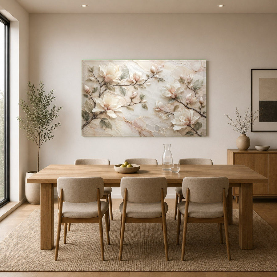 Magnolia Marble Glass Wall Art styling an upscale corporate office executive wall