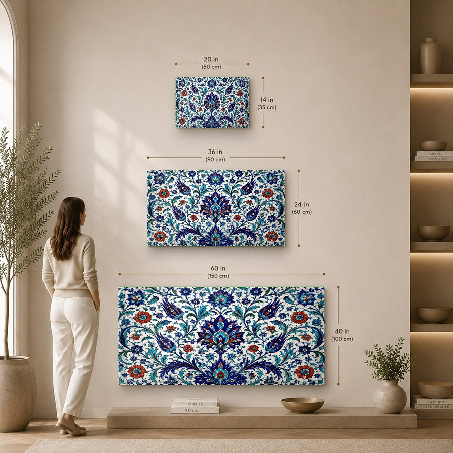 Ottoman style mosaic glass art hanging in a serene spa bathroom with neutral tiles and green plants.