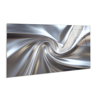 Abstract Silver Swirl Tempered Glass Wall Art | Modern Metallic Decor