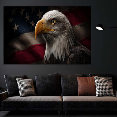 Bald Eagle Tempered Glass Art | American Flag Patriotic Decor