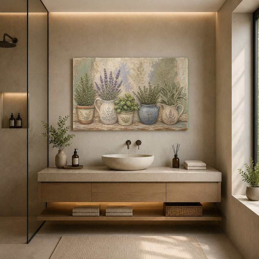 Large format botanical glass wall art showcased in a spacious entryway