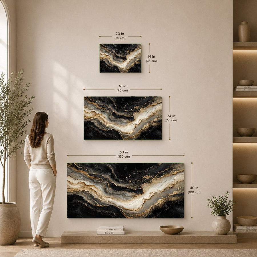Golden marble glass wall art hanging in a chic hotel lobby, creating an opulent and welcoming focal point.