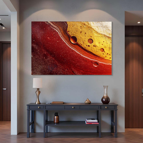 Abstract art print with red and yellow colors on a white background