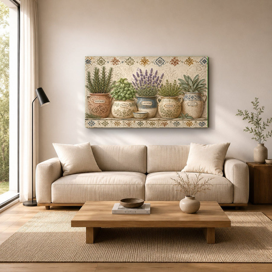 Luminous botanical glass wall art displayed on a neutral bedroom wall above a minimalist nightstand.