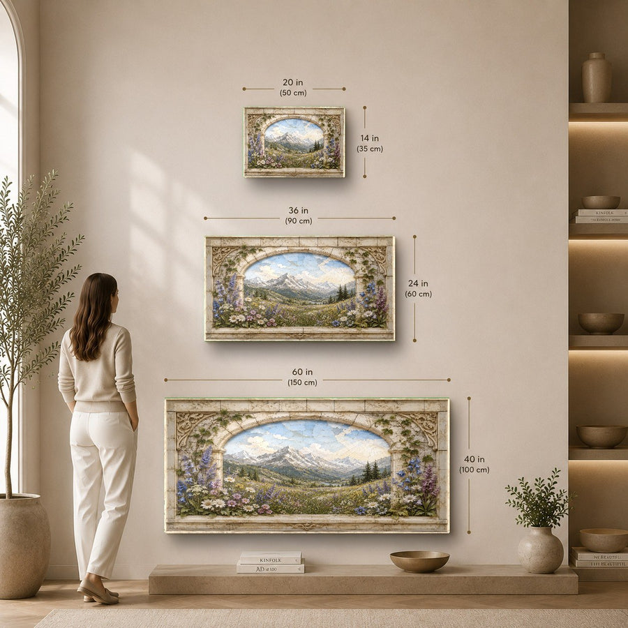 Moody floral glass wall decor hung in a hotel lobby with warm, ambient overhead lighting.