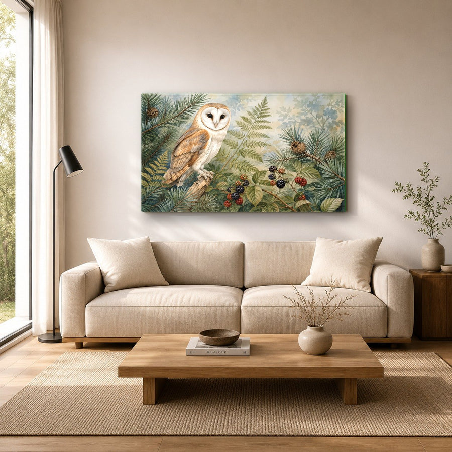 Tempered glass wildlife wall art mounted on a dark feature wall in a contemporary executive office