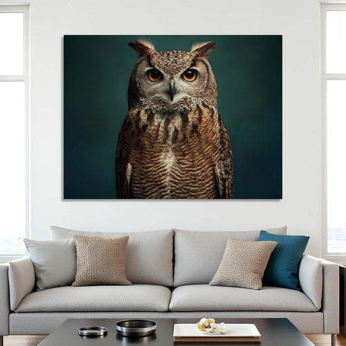 Owl on a dark green background