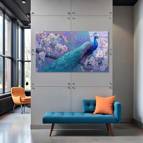 Décoration Murale En Verre Trempé Paon Fleuri | Décoration Nature Élégante