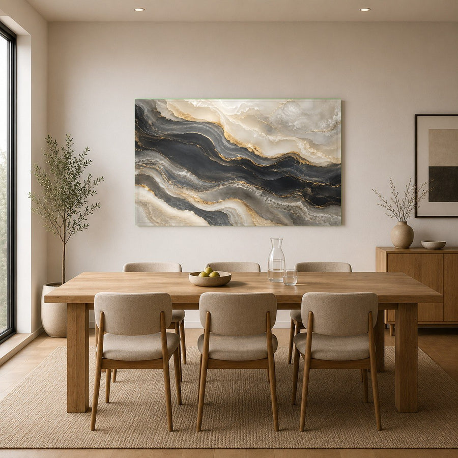 Golden Onyx Glass Wall Art styling in a high-end luxury hotel lobby interior