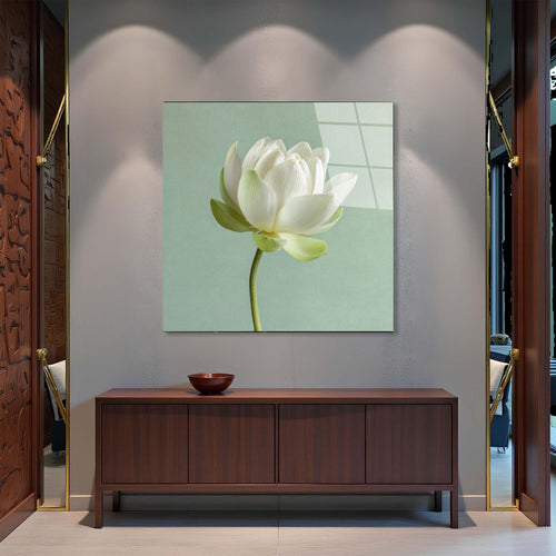 Canvas print of a white flower on a light green background