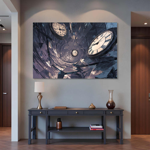 Artistic depiction of a clock tower with abstract design elements.