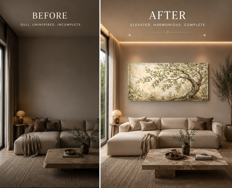 An Olive Fresco tempered glass wall hanging in a serene spa treatment room, creating a relaxing, natural atmosphere.