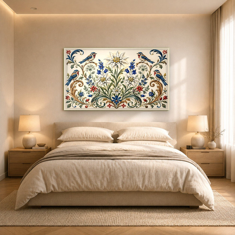 Coral Garden tempered glass wall hanging displayed in a chic hotel lounge interior