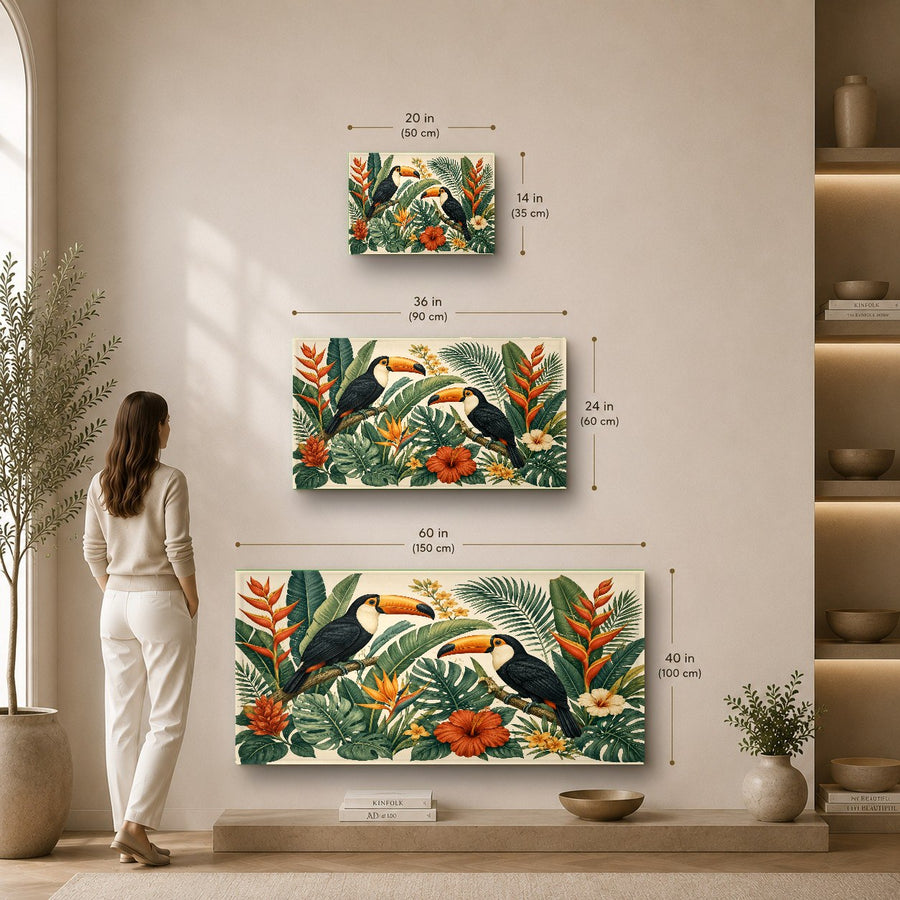 Tempered glass tropical wall hanging styled in a chic dining room