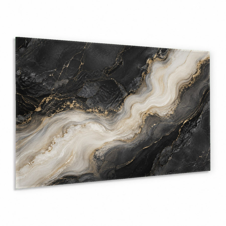 Marble Smoke glass wall art hanging above a modern grey sofa in a minimalist living room.