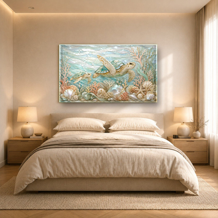 Coastal marine wall art featured in a modern coastal apartment entryway
