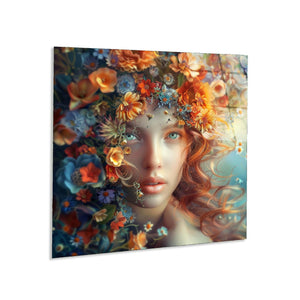 Floral Woman Tempered Glass Wall Art | Custom Large Glass Wall Art for Living Room