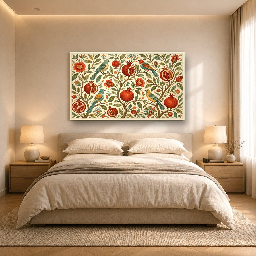 Stunning fruit kitchen print angled to showcase the shatter-resistant 4mm glass thickness