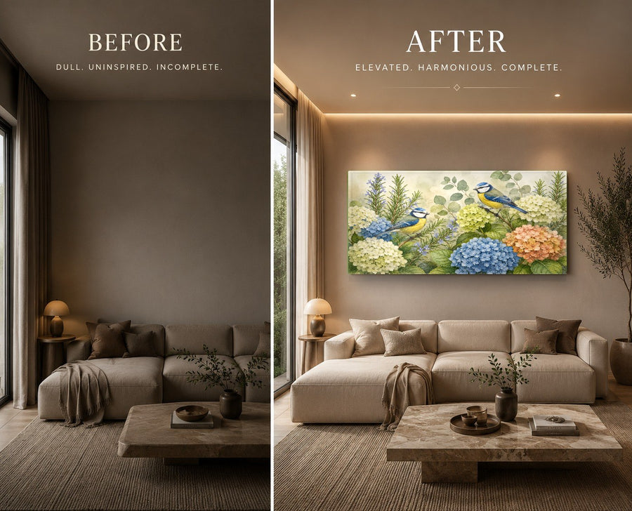 Nature themed glass wall decor mounted in a cozy bedroom retreat