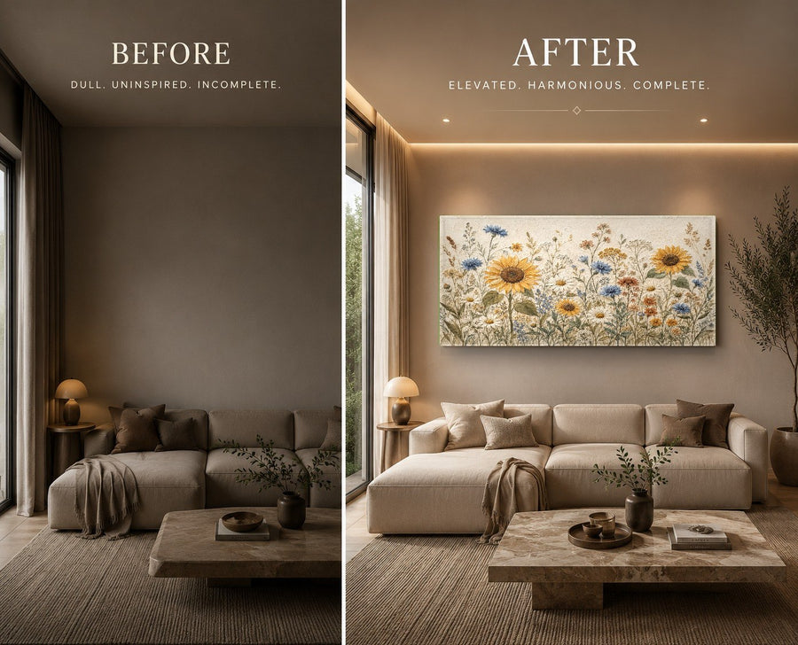 Sunflower glass wall art displayed in a cozy reading nook with warm natural lighting