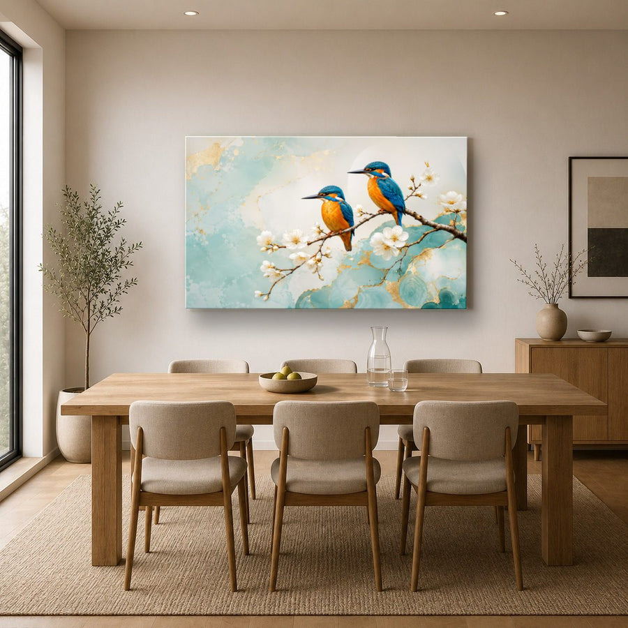 Birds Peacocks 3 tempered glass wall art displayed in a Kitchen Glass Wall Art Decor — premium UV-printed glass panel by Glass Wall Decor