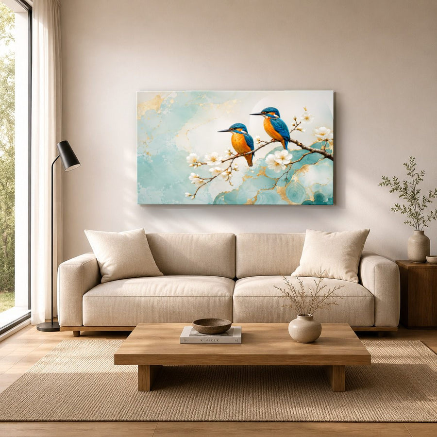 Birds Peacocks 3 tempered glass wall art displayed in a Living Room Wall Art Tempered Glass — premium UV-printed glass panel by Glass Wall Decor